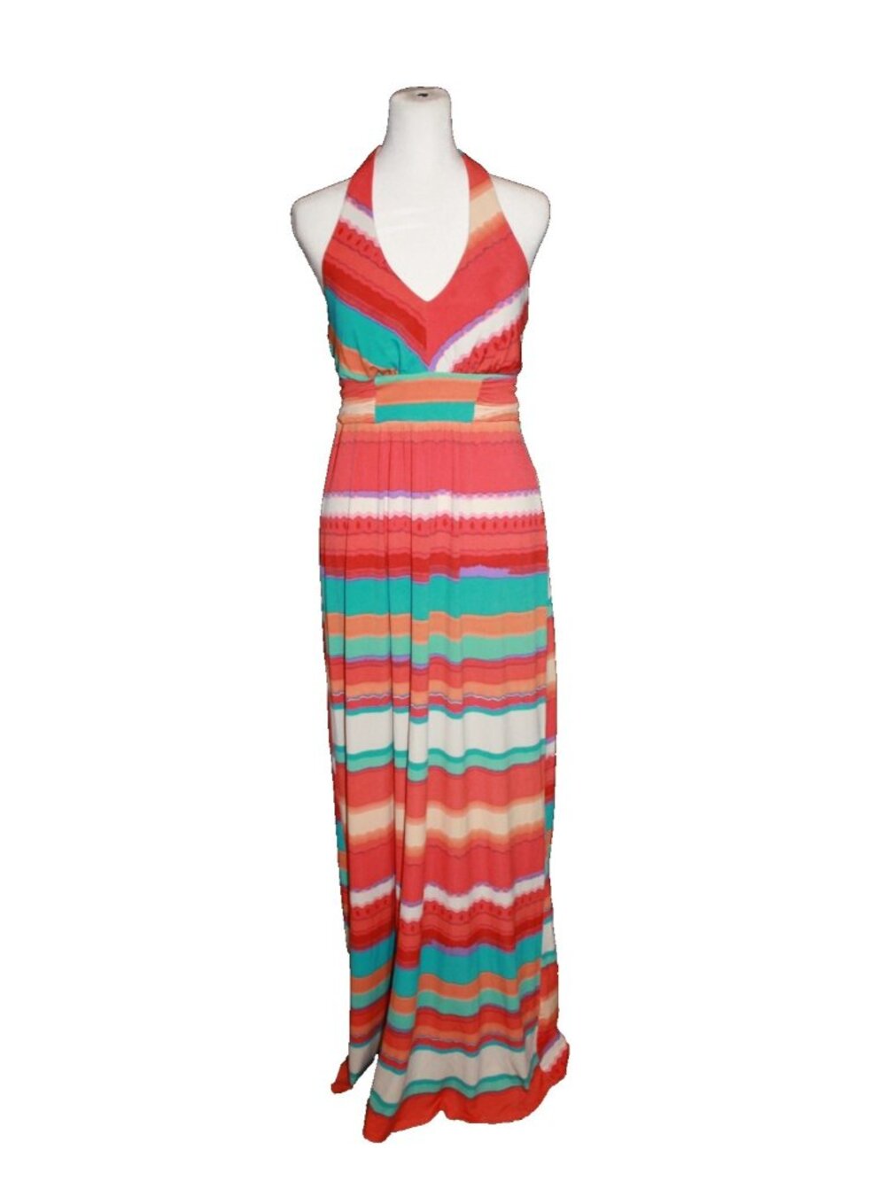 Chaya Dress Red Blue Multi Sundress Halter Long Maxi Padded Bust Tropical Size 8